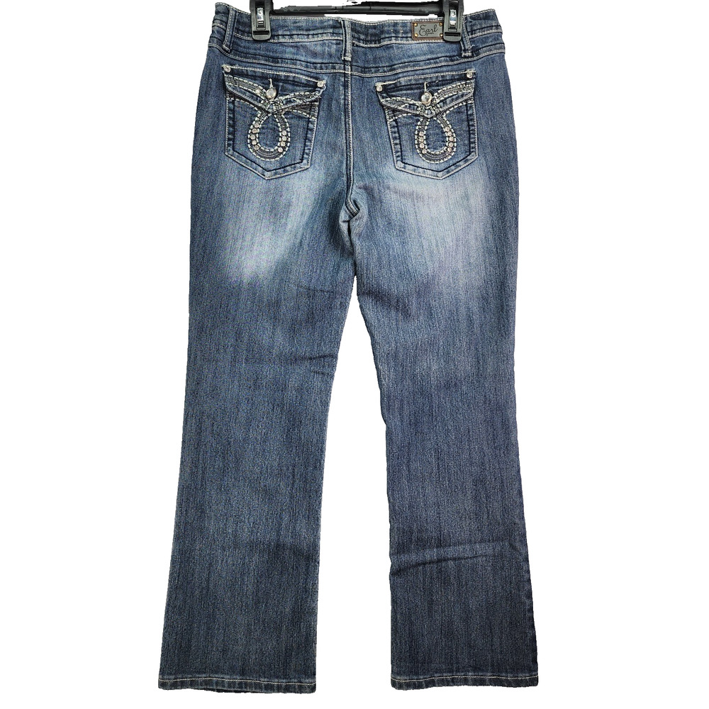 Earl Jeans Women’s 8P Bootcut Blue Stretch Denim Mid Rise Embellished Soft 32x26 - Picture 3 of 13
